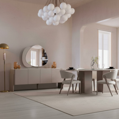 Luxuriéist Beige Iesszëmmer Set Holzdësch 4x Polsterstill Anricht 6tlg