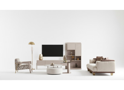 Komplett Wunnzëmmer Garnitur 3-Sëtzer Dësch Hocker Fauteuil 5tlg