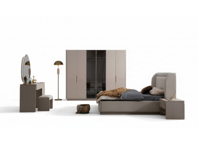 Designer Beige Schlofzëmmer Set Bett 2x Nuetsschief Kleederschaf 5tlg