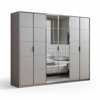 Graawe Kleederschaf 6-dierege Schlofzëmmer Schaf Luxus Glasschränken
