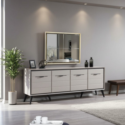 Wäiss 4-Dieren Iesszëmmer Kommode Designer Anrichte Luxus Glas Spigel