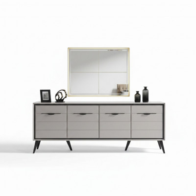 Wäiss 4-Dieren Iesszëmmer Kommode Designer Anrichte Luxus Glas Spigel