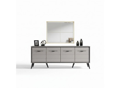 Wäiss 4-Dieren Iesszëmmer Kommode Designer Anrichte Luxus Glas Spigel