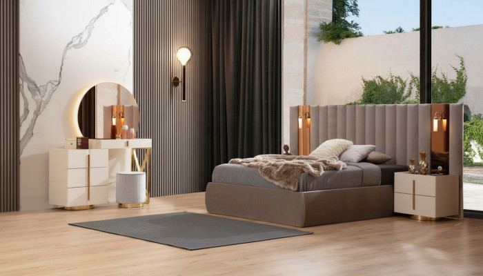 Stilvollen Schlofzëmmer Set Designer Schminktisch Holz 2x Nuetsdëscher