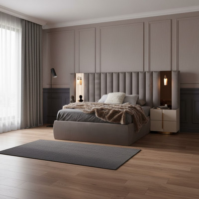 Brongen Schlofzëmmer Set Designer Duebelbett Wäiss 2x Nuetsdëscher 3tlg
