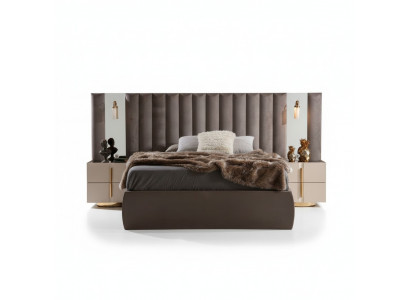 Brongen Schlofzëmmer Set Designer Duebelbett Wäiss 2x Nuetsdëscher 3tlg