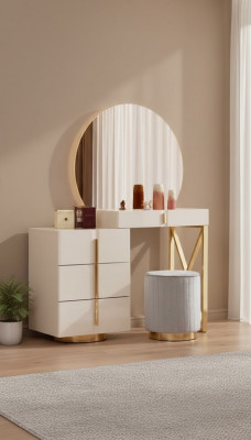 Beige Mieschaartstësch Edelstol Miwwelen Schlofkummer Setzhocker 2tlg Set
