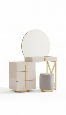 Beige Mieschaartstësch Edelstol Miwwelen Schlofkummer Setzhocker 2tlg Set