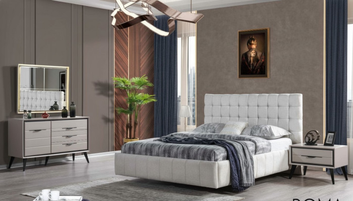 Wäiss Exklusiv Schlofzëmmer Duebelbett Designer Nuetsdëscher Komod.