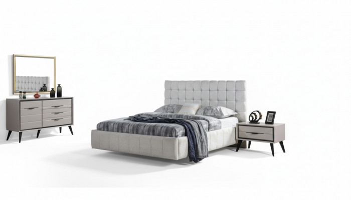 Wäiss Exklusiv Schlofzëmmer Duebelbett Designer Nuetsdëscher Komod.