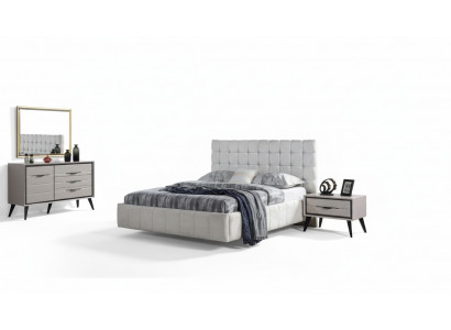 Wäiss Exklusiv Schlofzëmmer Duebelbett Designer Nuetsdëscher Komod.