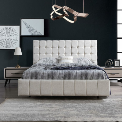 Exklusivt Schlofzëmmer Set Wäisst Duebelbett Luxus 2x Holznuechtstësch.