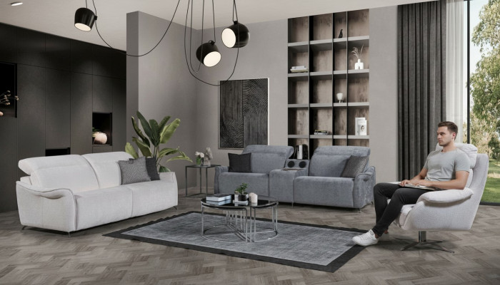 Luxuriéist Wunnzëmmer Set 2x 3-Sëtzer Sofas mat Musekssystem an Fotell