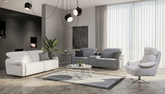Luxuriéist Wunnzëmmer Set 2x 3-Sëtzer Sofas mat Musekssystem an Fotell