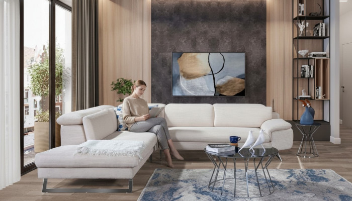 Wäisst Eck-Polstersofa L-Form Sofasen Wunnzëmmer Modern Wunnlandschaften