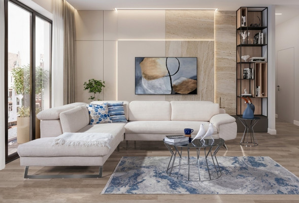 Wäisst Eck-Polstersofa L-Form Sofasen Wunnzëmmer Modern Wunnlandschaften