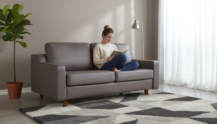 Graue Ledersofa Designer 3-Sëtzer Wunnzëmmer Couchen Polster Miwwelen