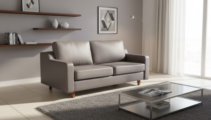 Graue Ledersofa Designer 3-Sëtzer Wunnzëmmer Couchen Polster Miwwelen