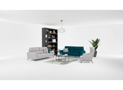 Stylvollt Wunnzëmmer Set aus 2x 3-Sëtzer Canapéen an engem Fauteuil, 3 Deeler Garnitur.