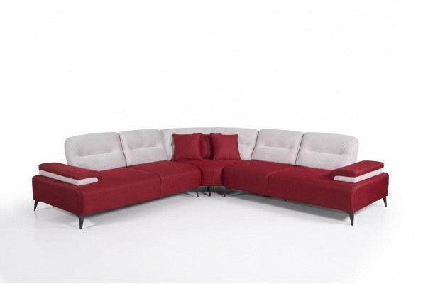 Rout stilvollt Ecksofa L-Form Couch Designer Wunnzëmmer Holz Garnitur