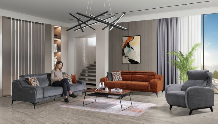 Grau-orange Wunnzëmmer Sitzmiwwel Exklusiven 3-Sëtzer Luxus Einsëtzer