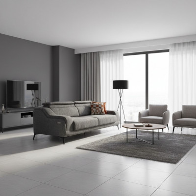 Luxuriéist Griit Textil Sofa Designer 3-Sëtzer Wunnzëmmer Dräisëtzer