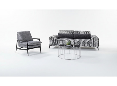 Graue Stoffcouch fir Wunnzëmmer, 3-Sëtzer Luxus Lounge Fotell, 2-Deelerset.