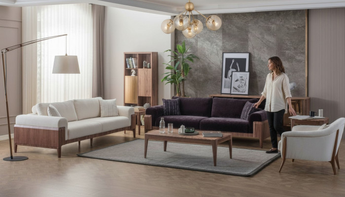 Méifaarweg Sofagarnitur Designer Wäissen 3-Sëtzer Luxus Polstersëtz.