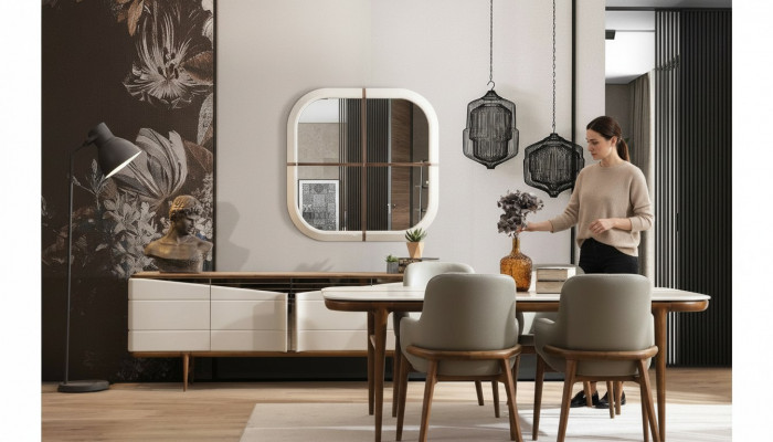 Braun-Wäiss Iesszëmmer Miwwelen Designer Iesszëmmer-Set Luxus 9-teil Set