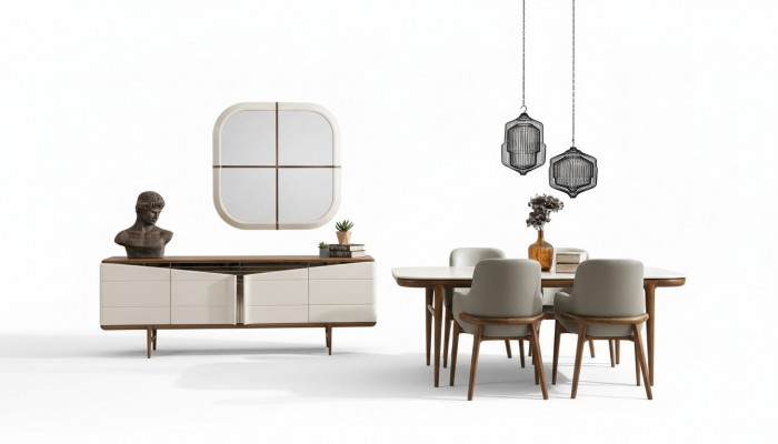 Braun-Wäiss Iesszëmmer Miwwelen Designer Iesszëmmer-Set Luxus 9-teil Set