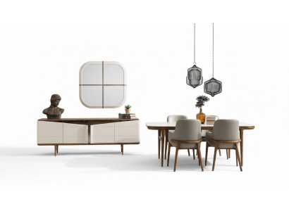 Braun-Wäiss Iesszëmmer Miwwelen Designer Iesszëmmer-Set Luxus 9-teil Set