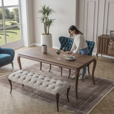 Chesterfield Iesszëmmer Bank an 4X Gepolsterte Still Iesszëmmer Iessdësch