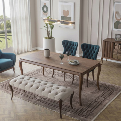 Chesterfield Iesszëmmer Bank an 4X Gepolsterte Still Iesszëmmer Iessdësch