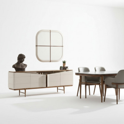 Iesszëmmer Set Beige Sideboard Rechteckegen Spigel Luxus Holz Miwwelen