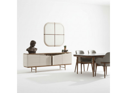 Iesszëmmer Set Beige Sideboard Rechteckegen Spigel Luxus Holz Miwwelen