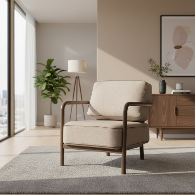 Modernen beige Sëtz Einsitzer Designer Wunnzëmmer Fotellensëtz