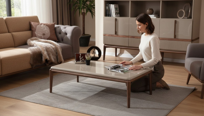 Braune Holz Couchtisch Wunnzëmmer Designer Miwwelen Luxus Stilvoll Dëscher