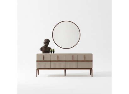 Beige Iesszëmmer Miwwelen Luxus Holz Kredenz 4-dieren Glas Spigel 2 Stéck Set
