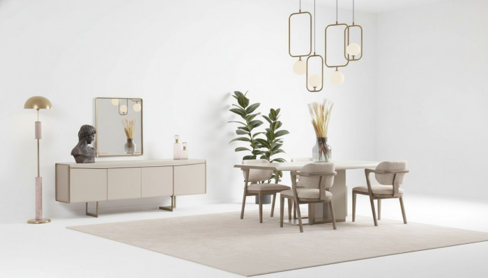 Béige Iesszëmmer-Garnitur Designer Iessdësch Gepolstert Still Luxus Anrichte