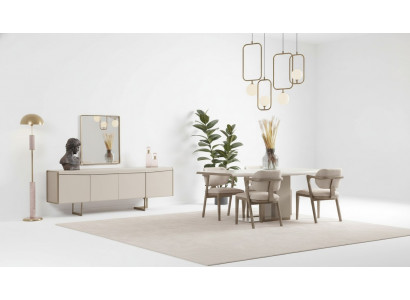 Béige Iesszëmmer-Garnitur Designer Iessdësch Gepolstert Still Luxus Anrichte