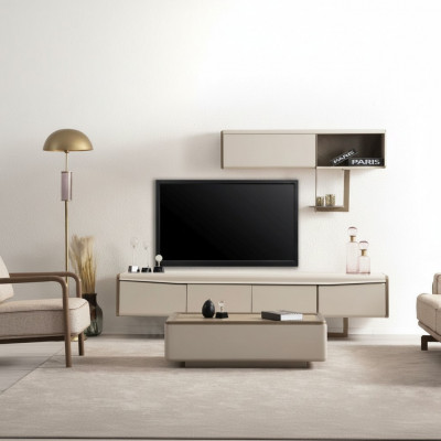 Beige Lowboard Holz Regal Designer RTV-Schränk Wohnzimmer Luxusmiwwel