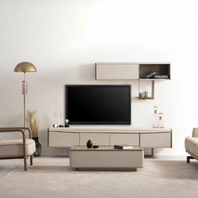 Beige Lowboard Holz Regal Designer RTV-Schränk Wohnzimmer Luxusmiwwel