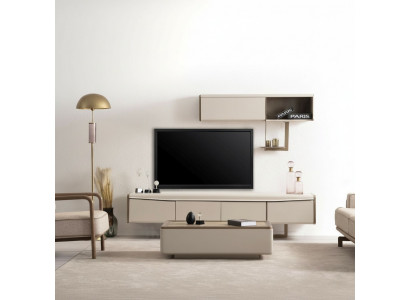 Beige Lowboard Holz Regal Designer RTV-Schränk Wohnzimmer Luxusmiwwel