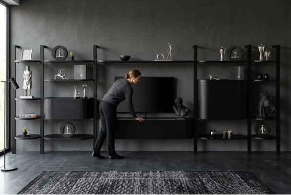 Exklusiv Schwaarz Wunnwand Designer Wunnzëmmer Miwwel Nobel Holzwand