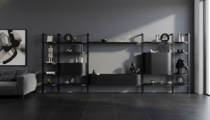 Exklusiv Schwaarz Wunnwand Designer Wunnzëmmer Miwwel Nobel Holzwand