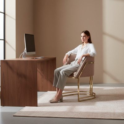 Luxuriéise beige Edelstol-Stull Iesszëmmer-Miwwelen Armlehn een-Sëtzer