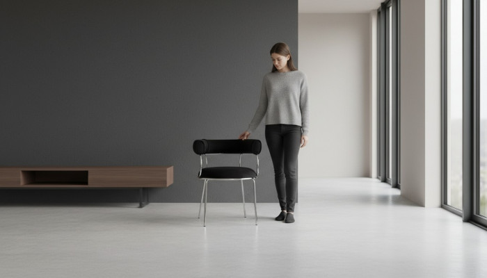 Designer schwaarze Barhocker luxuriéis Iesszëmmer Metallrahmen Still