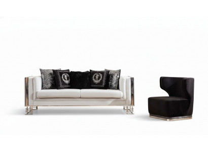 Wäiss-Schwaarz Couch Set Living Zëmmer Sofa Dräisiichter Polstersëtz Fautteuil