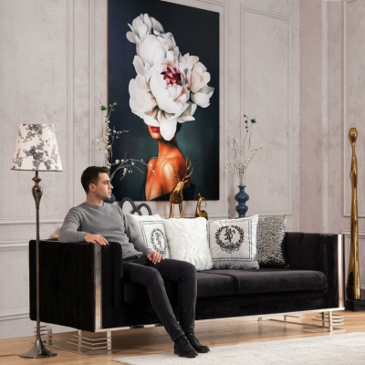 Schwaarzen Designer Dräisëtzer Wunnzëmmer 3-Sëtzer Metallkader Canapé