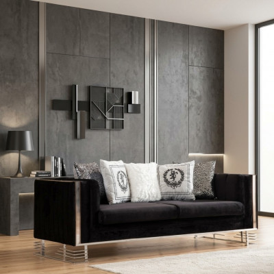 Schwaarzen Designer Dräisëtzer Wunnzëmmer 3-Sëtzer Metallkader Canapé
